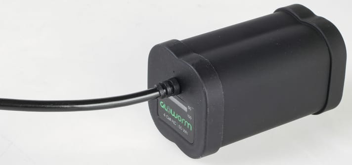 The Gloworm comes with a long-lasting rechargeable battery