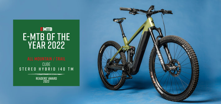 <a href="https://www.bike-magazin.de/mountainbike/all-mountain/e-all-mountain-of-the-year-2022-cube-stereo-hybrid-140-tm/" rel="noopener noreferrer">E-MTB of the Year in the All Mountain / Trail category: Cubes Stereo Hybrid 140 TM</a>.