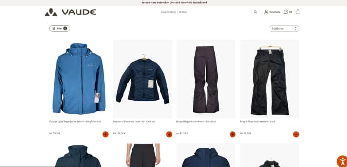 Vaude bietet Second Hand nur von eigenen Produkten an.