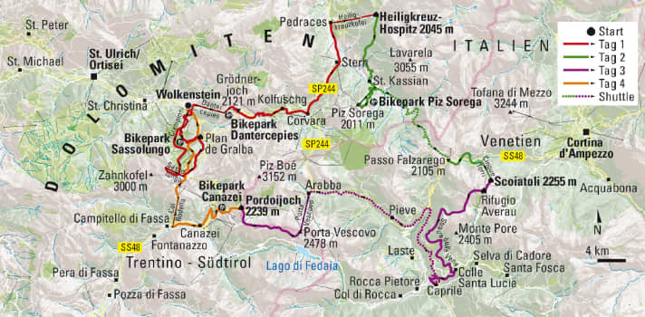 4-day Dolomites tour at a glance
