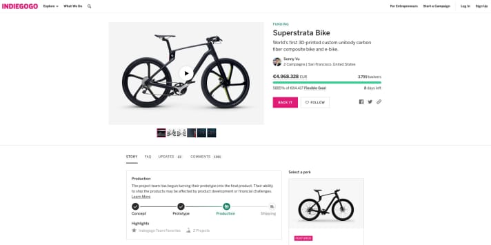   Fast fünf Millionen Euro hat die Crowdfunding-Kampagne des Superstrata bei Indiegogo bereits eingesammelt. 3800 Leute haben investiert.