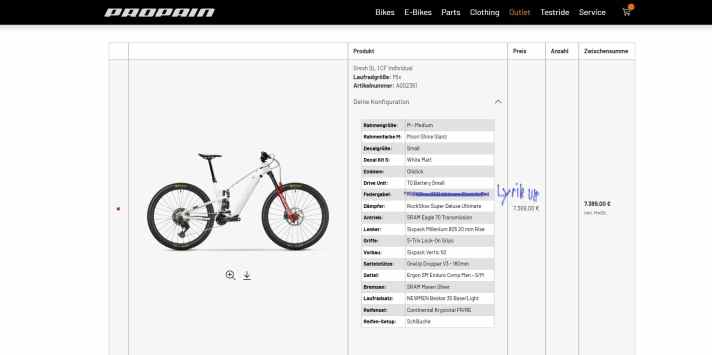 The selection at a glance. This brings me to 7389 euros. (-70 euros because Lyrik Ultimate) I still miss the target of under 7000 euros.