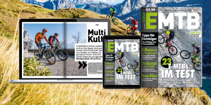 Das Thema E-MTB entwickelt sich mit atemberaubender Geschwindigkeit. Und wir halten Schritt. Dieses Jahr kommen wir mit 6 Ausgaben!  <a href="https://www.delius-klasing.de/emtb" target="_blank" rel="noopener noreferrer">Bestellen Sie das aktuelle EMTB-Heft versandkostenfrei nach Hause</a>  oder lesen Sie die Digital-Ausgabe für nur 5,90 Euro in der EMTB App für <a href="https://apps.apple.com/de/app/emtb-das-magazin-f%C3%BCr-e-mountainbiker/id1079396102" target="_blank" rel="noopener noreferrer nofollow">iOS</a>  und <a href="https://play.google.com/store/apps/details?id=de.delius_klasing.emtb" target="_blank" rel="noopener noreferrer nofollow">Android</a> .