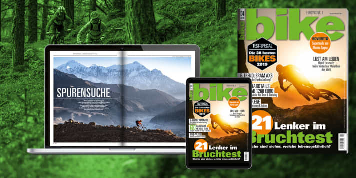    BIKE 4/2019 is available at newsagents until 1 April and beyond in our <a href="https://www.delius-klasing.de/zeitschriften" target="_blank" rel="noopener noreferrer">online shop</a> and as a digital edition for all devices - while stocks last.