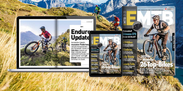   More exciting new products for the 2021 season can be found in EMTB 5/20, currently available at newsagents or digitally! We have already tested many of the new bikes in the lab and in practice. Plus: the in-depth duel between Shimano's new EP8 motor and the Bosch Performance CX. Take a look! <a href="https://www.delius-klasing.de/emtb" target="_blank" rel="noopener noreferrer">Order the EMTB with free home delivery</a> or read the digital edition in the EMTB app for <a href="https://apps.apple.com/en/app/emtb-magazin/id1079396102" target="_blank" rel="noopener noreferrer nofollow">iOS</a> and <a href="https://play.google.com/store/apps/details?id=de.delius_klasing.emtb" target="_blank" rel="noopener noreferrer nofollow">Android</a> .