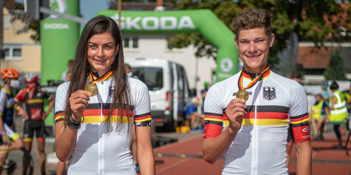   Happiness in gold: Nadine Rieder and David List win the German MTB Marathon Championship 2020.