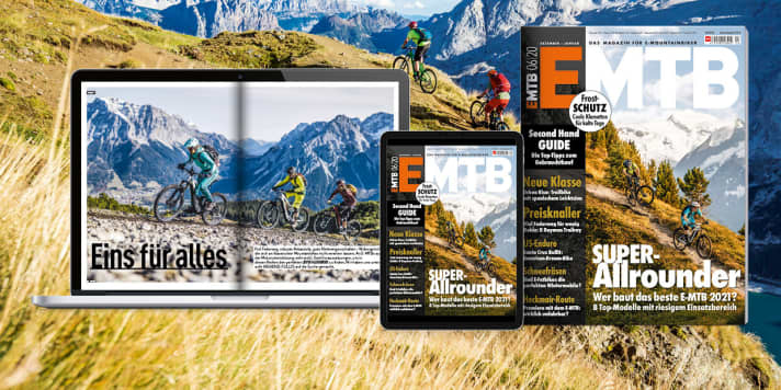 EMTB 6/20 - The magazine for e-mountain bikers is currently available. You can get the new EMTB conveniently in the <a href="https://www.delius-klasing.de/abo-shop/?zeitschrift=233&utm_source=emb_web&utm_medium=red_heftinfo&utm_campaign=abo_emb" target="_blank" rel="noopener noreferrer">subscription</a>, in our <a href="https://www.delius-klasing.de/emtb" target="_blank" rel="noopener noreferrer">online shop</a> and as an app edition for <a href="https://apps.apple.com/de/app/emtb-magazin/id1079396102" target="_blank" rel="noopener noreferrer nofollow">Apple</a> and <a href="https://play.google.com/store/apps/details?id=de.delius_klasing.emtb" target="_blank" rel="noopener noreferrer nofollow">Android</a> .