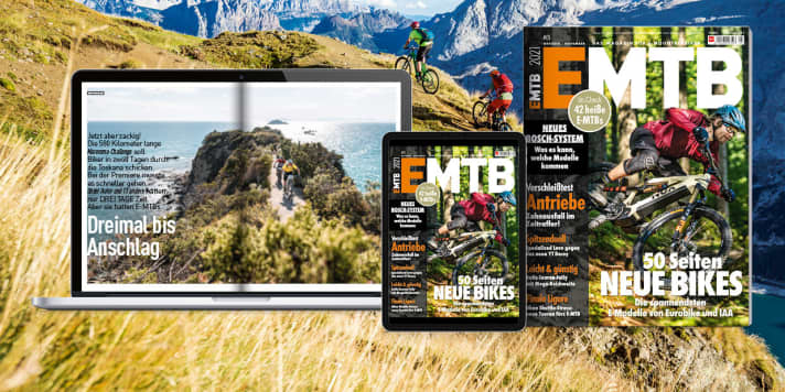 EMTB 5/2021 - now on sale. You can get the new EMTB conveniently in the <a href="https://www.delius-klasing.de/abo-shop/?zeitschrift=233&utm_source=emb_web&utm_medium=red_heftinfo&utm_campaign=abo_emb" target="_blank" rel="noopener noreferrer">subscription</a>, in our <a href="https://www.delius-klasing.de/emtb" target="_blank" rel="noopener noreferrer">online shop</a> and as an app edition for <a href="https://apps.apple.com/de/app/emtb-magazin/id1079396102" target="_blank" rel="noopener noreferrer nofollow">Apple</a> and <a href="https://play.google.com/store/apps/details?id=de.delius_klasing.emtb" target="_blank" rel="noopener noreferrer nofollow">Android</a> .