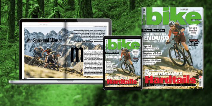   BIKE 04/2022 is here - read it now! Order the latest <a href="https://www.delius-klasing.de/bike" target="_blank" rel="noopener noreferrer">BIKE free of charge to your home</a> or read the digital edition in the BIKE app for <a href="https://itunes.apple.com/en/app/bike-das-mountainbike-magazin/id447024106?mt=8" target="_blank" rel="noopener noreferrer nofollow">iOS</a> or <a href="https://play.google.com/store/apps/details?id=com.pressmatrix.bikeapp" target="_blank" rel="noopener noreferrer nofollow">Android</a> . Experience <a href="http://www.delius-klasing.de/bike-lesen-wie-ich-will?utm_campaign=abo_2020_6_bik_lesen-wie-ich-will&utm_medium=display&utm_source=BIKEWebsite" target="_blank" rel="noopener noreferrer">BIKE with a subscription</a> at a particularly favourable price and conveniently.
