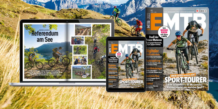   Get the whole issue! EMTB 03/2022 - The maga|zine for e-mountain bikers is now in stores. You can get EMTB conveniently in the <a href="https://www.delius-klasing.de/abo-shop/?zeitschrift=233&utm_source=emb_web&utm_medium=red_heftinfo&utm_campaign=abo_emb" target="_blank" rel="noopener noreferrer">subscription</a>, in our <a href="https://www.delius-klasing.de/emtb" target="_blank" rel="noopener noreferrer">online shop</a> and as an app edition for <a href="https://apps.apple.com/de/app/emtb-magazin/id1079396102" target="_blank" rel="noopener noreferrer nofollow">Apple</a> and <a href="https://play.google.com/store/apps/details?id=de.delius_klasing.emtb" target="_blank" rel="noopener noreferrer nofollow">Android</a> .
