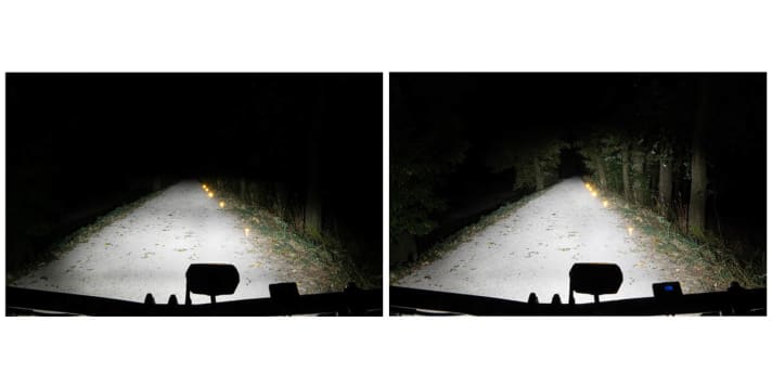 In dipped-beam mode, the Lupine complies with the StVZO. The full-beam mode widens the beam upwards, making off-road riding possible