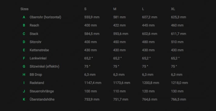   The geometry data of the YT Carpa AL and the Comp 2, both of which are equipped with a 160 mm fork.