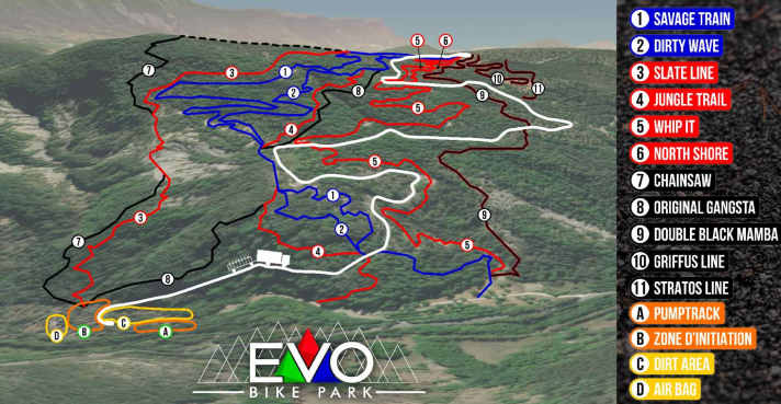 The EVO(lution) bike park near Digne grows by one trail every year.