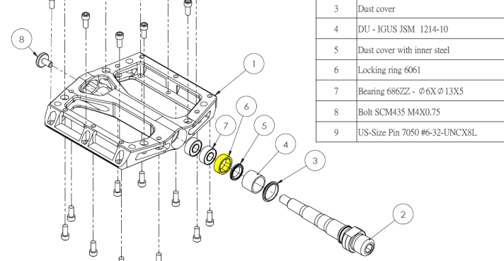 Reverse has identified an under-tightened lock nut (number 6) as the cause of the defect. All affected pedals have been called in for servicing.