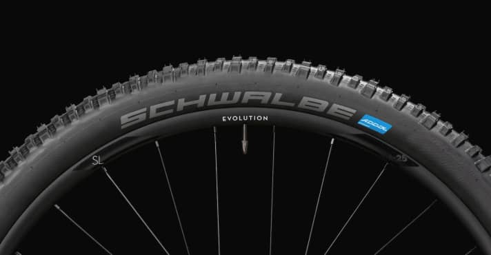   An den Laufrädern der Modelle 10.0 und 10.0 SL dreht sich der Schwalbe Nobby Nic in Addix-Speedgrip-Mischung. Beim Skeen Trail CF 9.0 als Performance-Version.