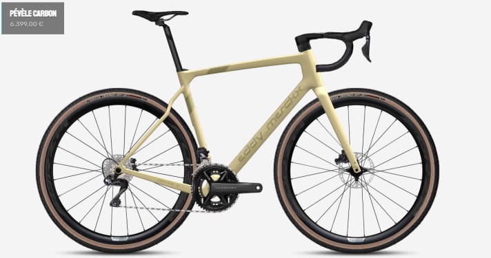 The bikes can all be customised. In addition to the drivetrain, wheels, tyres, saddle, ... the paintwork can also be customised. This is where we let off steam and customised the Pévèle Carbon all-road bike.