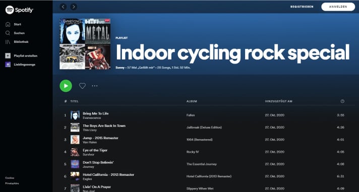 Kostenlose Playlists fürs Indoor-Rollentraining findet man auf Spotify oder YouTube jede Menge.