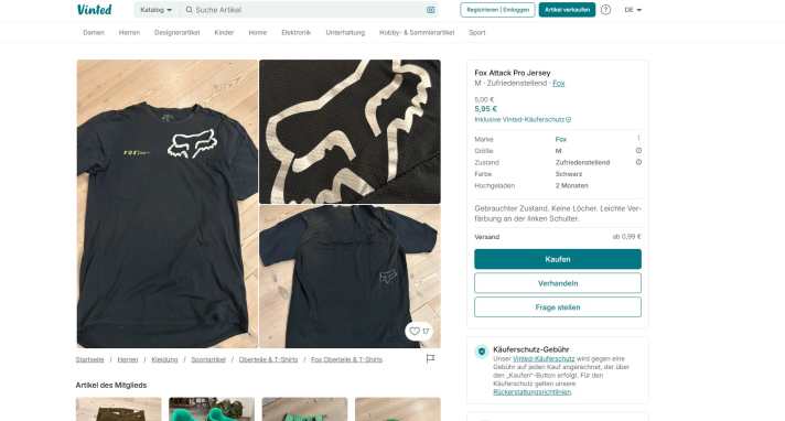 Kaufen bei Vinted. Hier gibts auch eine beachtliche Anzahl von Fahrrad-Klamotten.