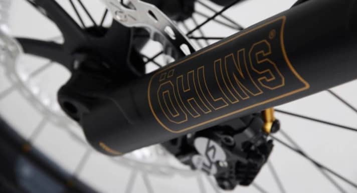   An die 150er Öhlins RXF 36 schraubt Rock Machine die solide Shimano Saint Vierkolbenbremse.