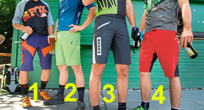   from left to right: 1. ENDURA MTR Baggy Shorts | 2. VAUDE Topa Shorts | 3. ION Aeration Shorts | 4. FOX Livewire Pro Shorts