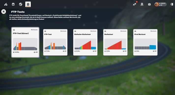 Diese vier Varianten von FTP-Tests und Stufentests bietet Zwift an.