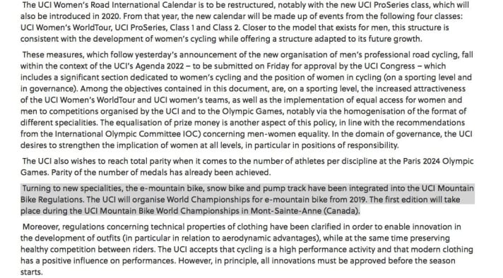 Minimalistic: The information from the UCI is hidden in a long press release and has been rather sparse so far.