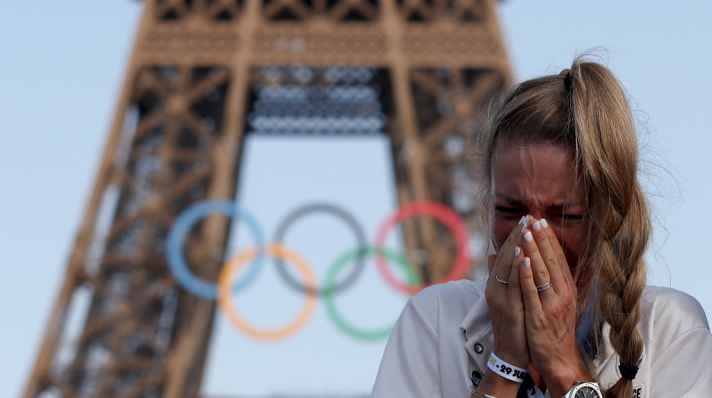 Emotional: Pauline Ferrand-Prevot cries after her Olympic victory in Paris