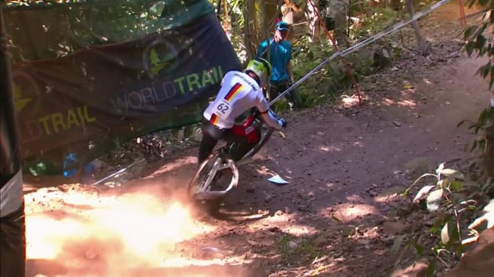   The key experience and the initial spark to bring the Tire Trooper to market: Fischbach's flat tyre at the 2017 World Championships in Cairns.
