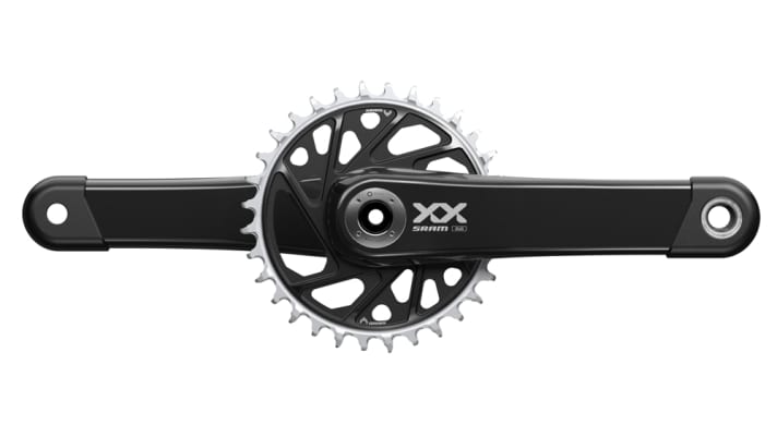Noble and light: The XX Transmission crank is made of carbon with a foam core. The biggest innovation is the 8-hole mount for the chainring, the power meter option and the T-type design of the chainring teeth.
