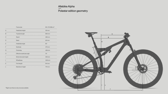 M/L ist die einzige Größe, in der das Allebike Alpha Polestar Edition angeboten wird.