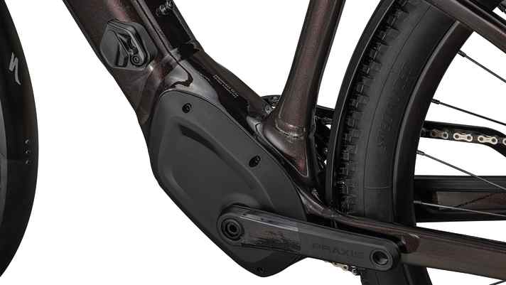 Provides full support even on long tours: Specialized's 2.2. motor and battery with 710 Wh. The motor is beautifully integrated into the aluminium frame.