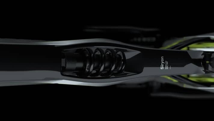   A cut-out in the top tube leaves enough space for the steel spring damper and still guarantees a low standover height. The serial number of the bike can be found behind it: 0/999.