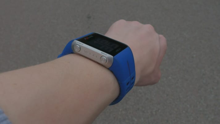   Pretty thick: the Polar V800 is quite bulky on the wrist and weighs 79 grams.