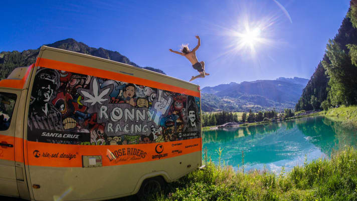   Ronny sometimes uses the ambulance as a diving platform.