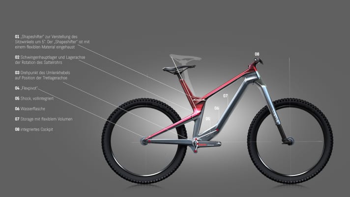   If Canyon has its way, this is what an enduro bike could look like in ten years' time. The internal shock and the integrated pivot points of the rear triangle give the bike a very clean look.