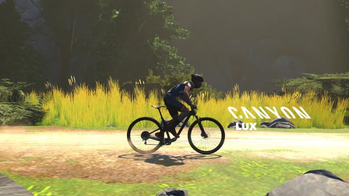 One of three mountain bikes at Zwift: the Canyon Lux.
