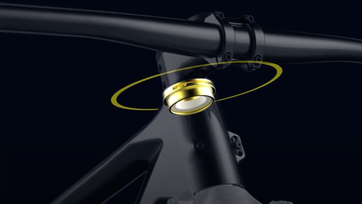   The steering stop limiter is integrated into the upper bearing shell of the headset.