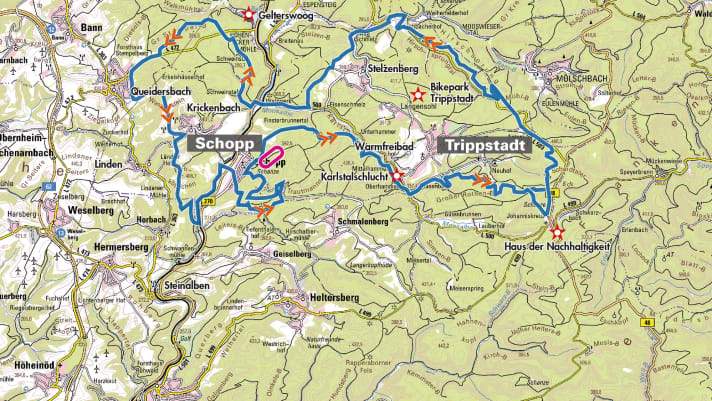 Route of the Schoppen tour in the overview map 