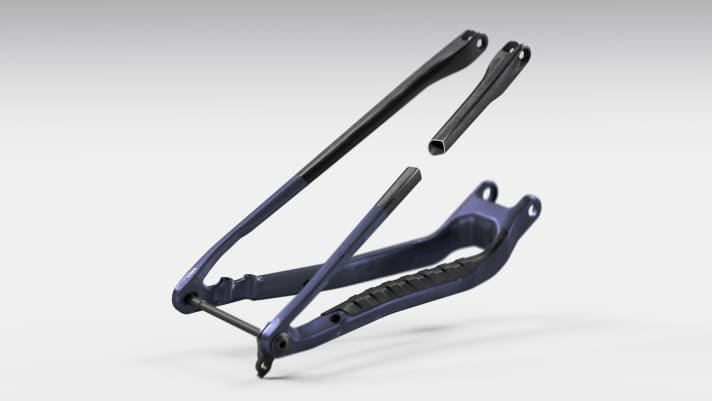 The most visible innovation on the new Oiz frame: the design of the new, stiffer rear triangle.