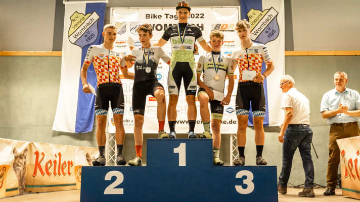 Dennis Krimmel at the top of the podium at the slalom in Wombach.