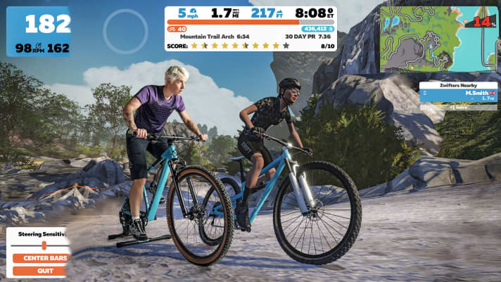 Sweating on the spot: With the Smarttrainer, bikers can immerse themselves in a parallel world while training. Page 74 