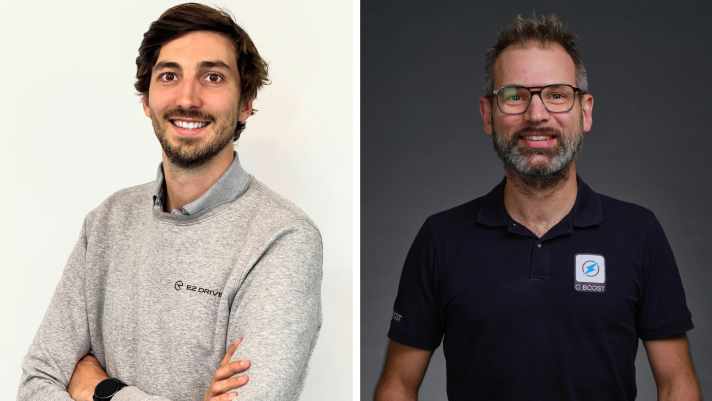 Christophe Deleval von E2 Drives (links) und Stephane Blandin, Program-Manager Owuru bei Decathlon.
