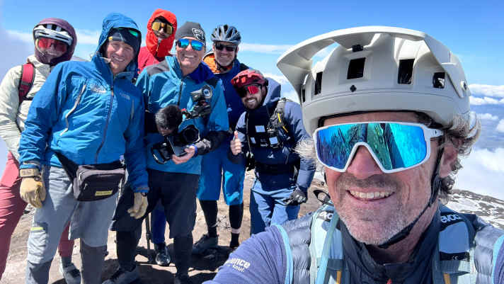Team selfie after a happy but not self-evident summit ascent of Mount Etna.