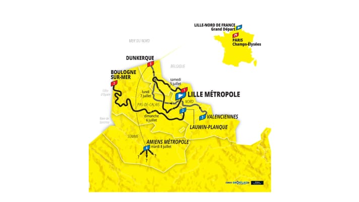Der Grand Depart der Tour de France 2025 auf der Karte