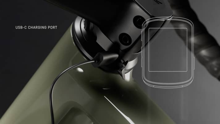 Der Dynamo speist einen USB-Port am Vorbau, an den Navis, Handy oder eine Cam gesteckt werden können.