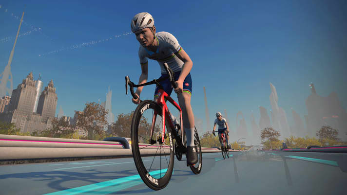 Täuschend echt: Die Avatare tragen bei der ESports-WM Trikots in Landesfarben. Die Weltmeister bekommen eine digitale Version des Regenbogentrikots, das sie tragen können, während sie auf der Zwift-Plattform unterwegs sind.