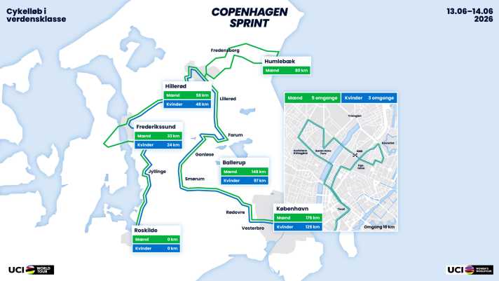 Les parcours du Copenhagen Sprint sur la carte