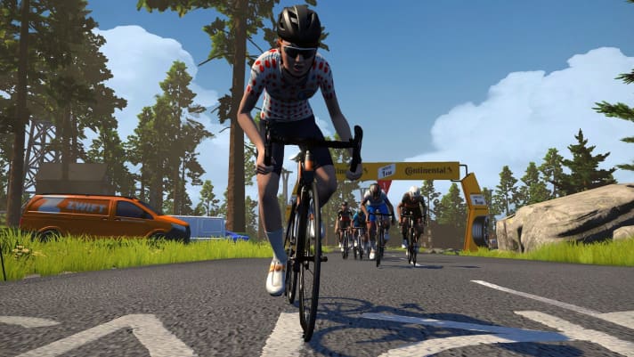   Auch virtuell wird bald auf Zwift ums gepunktete Bergtrikot gekämpft...