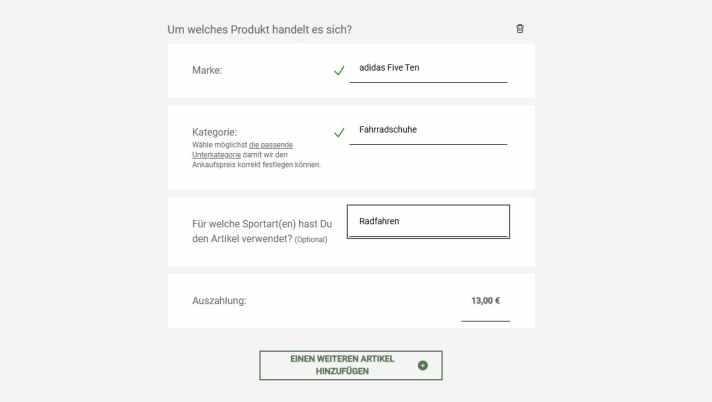 Lors de la vente de produits d'occasion, peu de questions spécifiques sont posées - mais un prix est déjà indiqué avant le repérage.