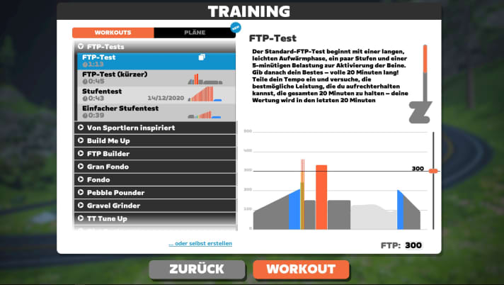 Der Standard-FTP-Test bei Zwift dauert 1:13 h.